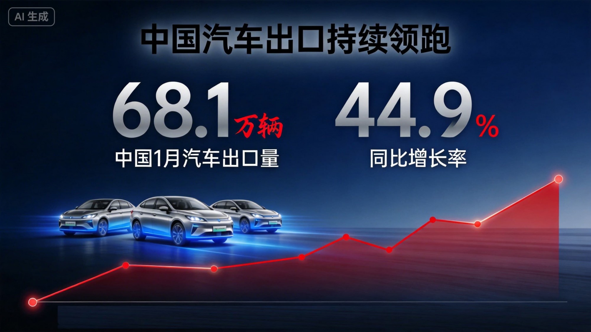 中國1月汽車出口68.1萬輛，同比增長44.9%